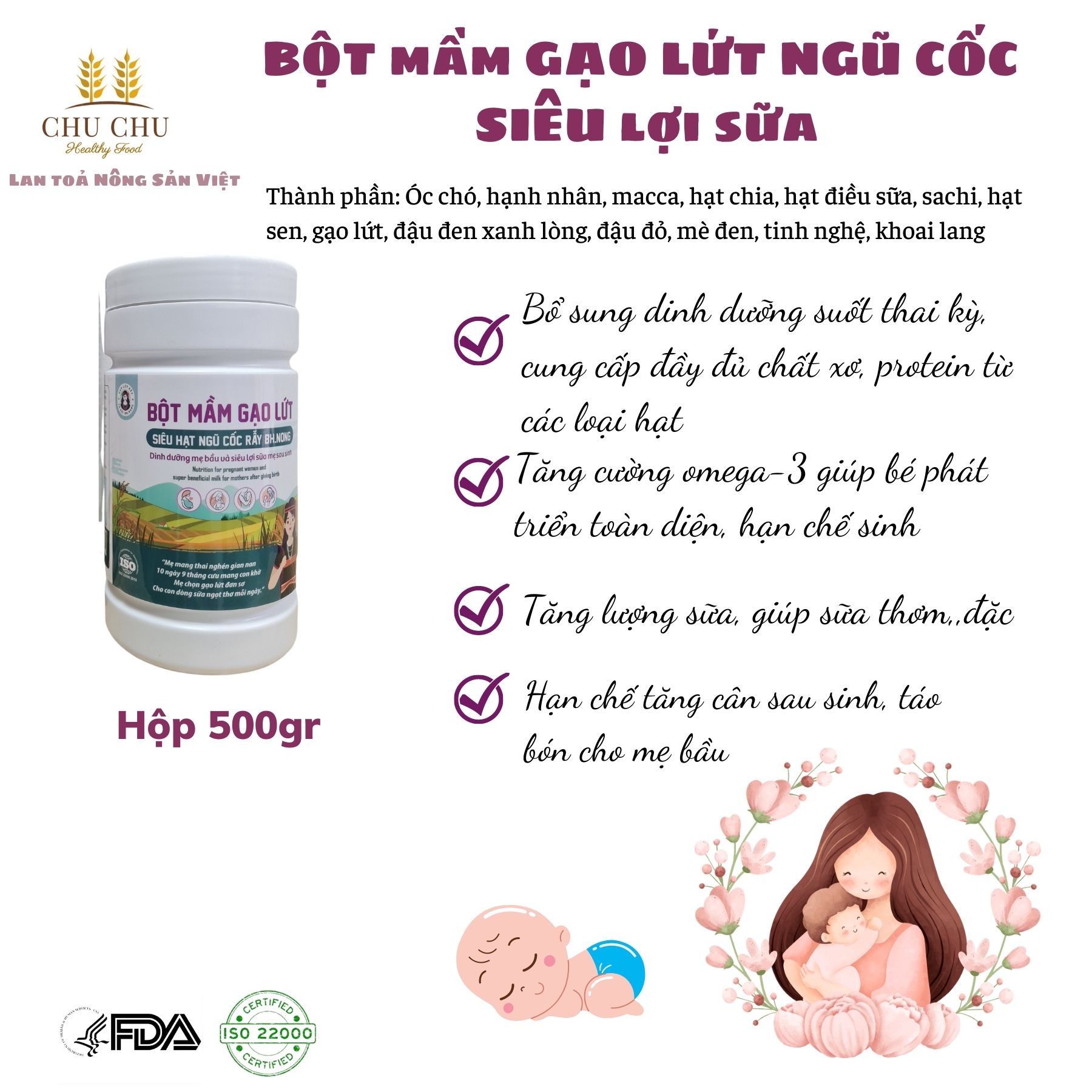 Bột Mần Gạo Lứt Ngũ Cốc Siêu Lợi Sữa Bhnong - gạo lứt rẫy vùng cao