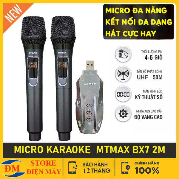 Micro không dây đa năng karaoke mtmax bx7 2 mic +micro k18v 1mic - micro cho xe hơi loa kéo, hát karaoke cực hay, độ nhạy cao, chống hú tốt, kết nối đa dạng với ôtô, tivi, loa bluetooth,laptop, mixer,amply
