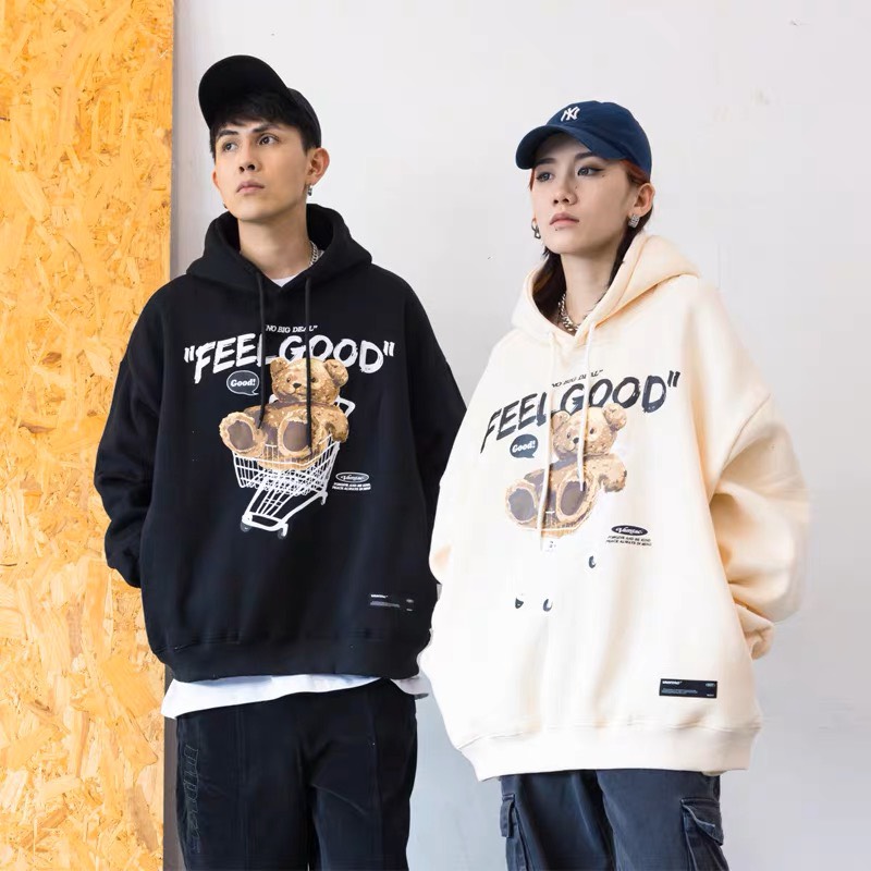 Áo hoodies gấu vàng, áo đôi hoodies gấu xe đẩy, áo hoodies nam nữ