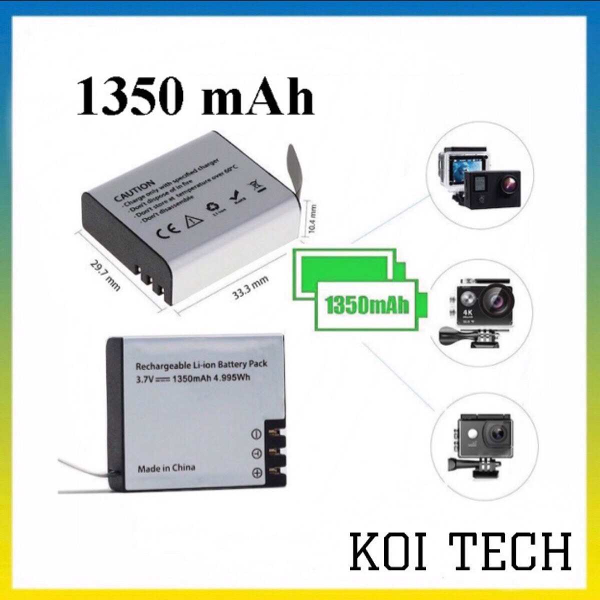 PIN 1350 mAh  camera hành trình SJCAM 4000 , eken , Soocoo , Amkov , gopro , camera 4k - PIN CAMERA THỂ THAO - KOI TECH