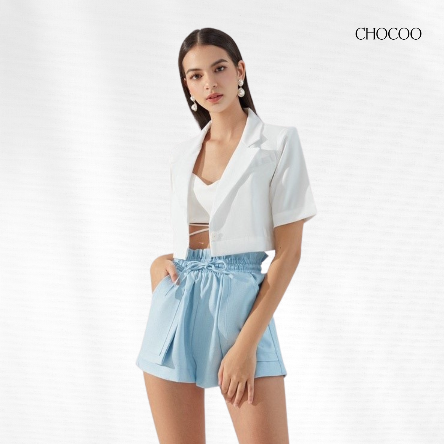 Set đồ nữ chocoo blazer haliee tay ngắn x áo bra jena cột eo x quần short tanner bo chun năng động