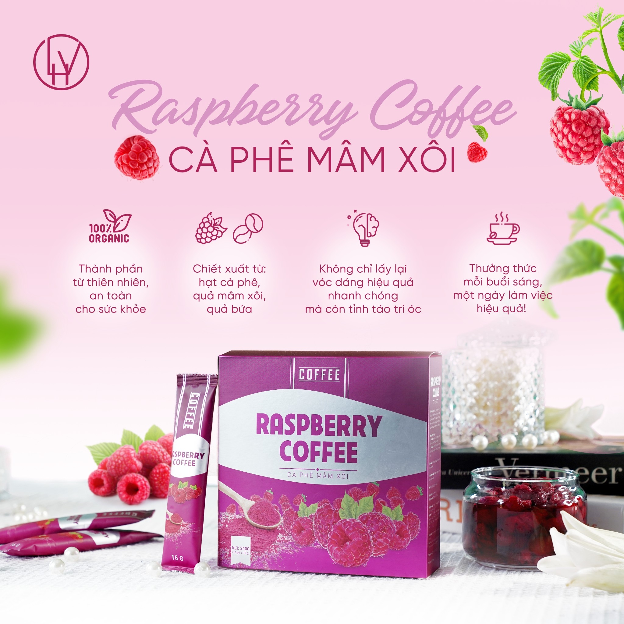 Cà phê mâm xôi giảm cân rasperry coffee - 1 hộp 15 gói