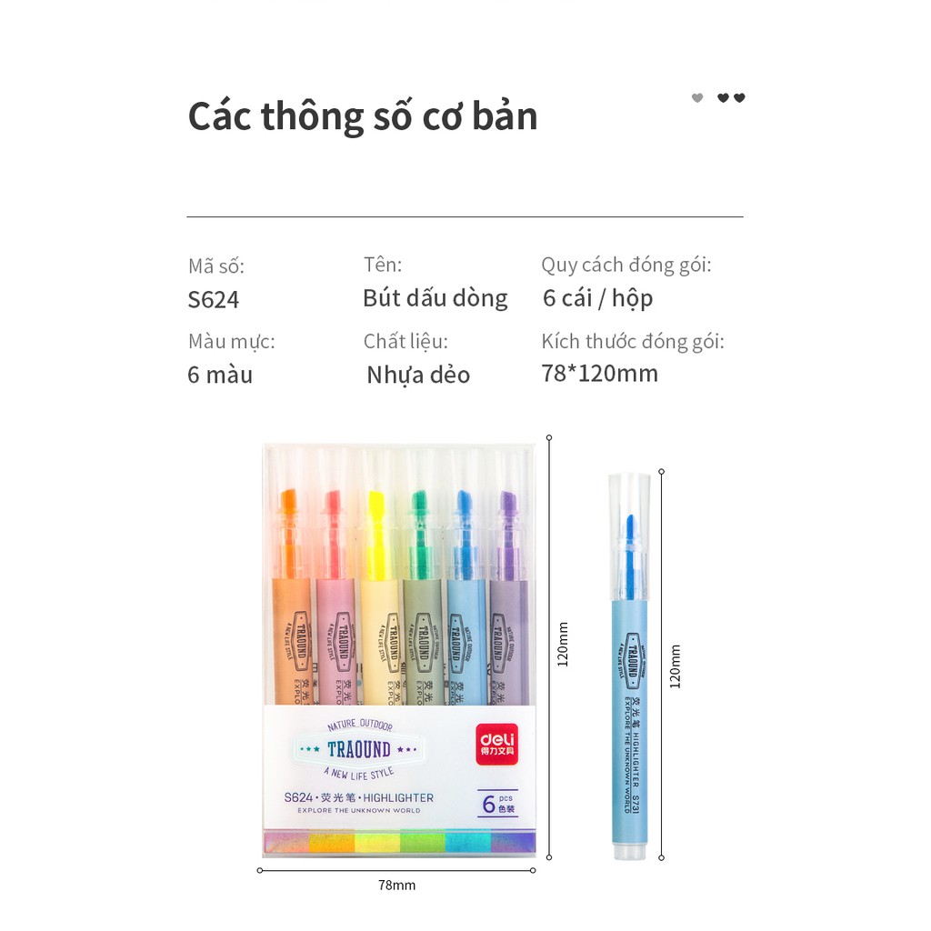 6 cây bút dấu dòng deli s624
