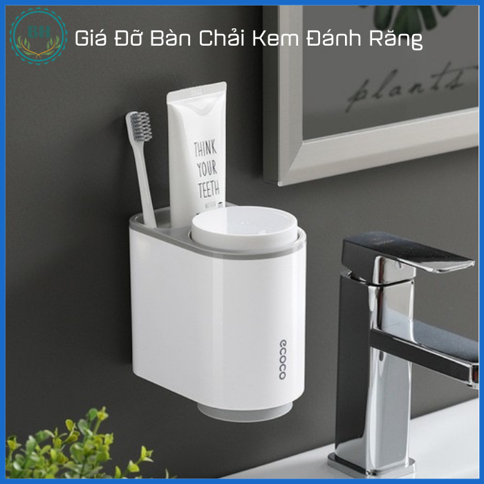 Kệ nhà tắm ecoco 2 cốc , giá treo bàn chải đánh răng ecoco dán tường-nhuabaohung