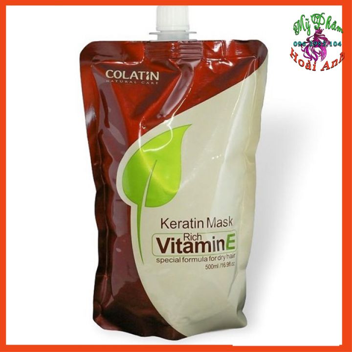 [hấp dầu phục hồi tóc khô siêu mềm mượt colatin keratin mask rich vitamin e dạng túi 500ml ý