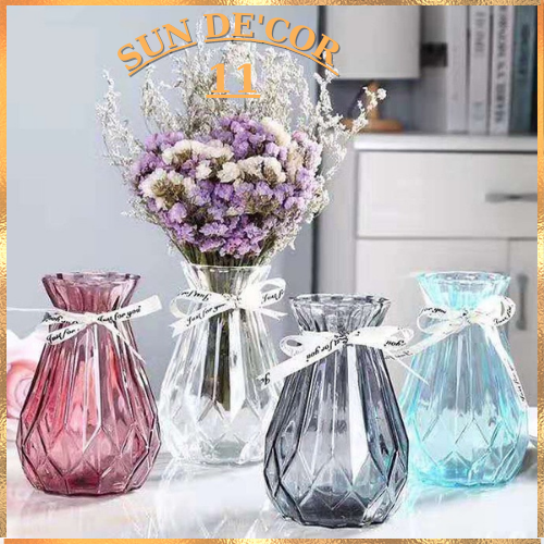 Lọ hthủy tinh đa giác Sun De'cor 11, bình hoa thủy tinh cổ nơ đẹp sang trọng