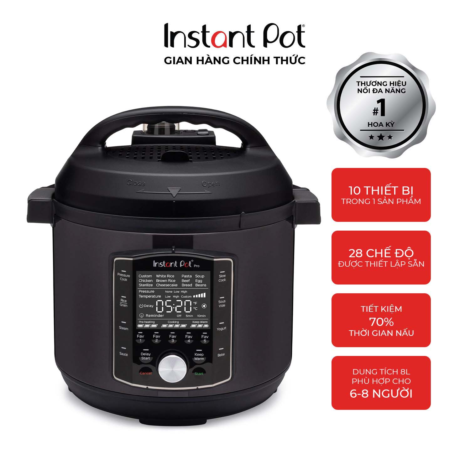 Instant Pot Pro 10-in-1 Multi-Function Pressure Cooker, 5.7L Capacity, American Brand, Genuine 24-Month Warranty