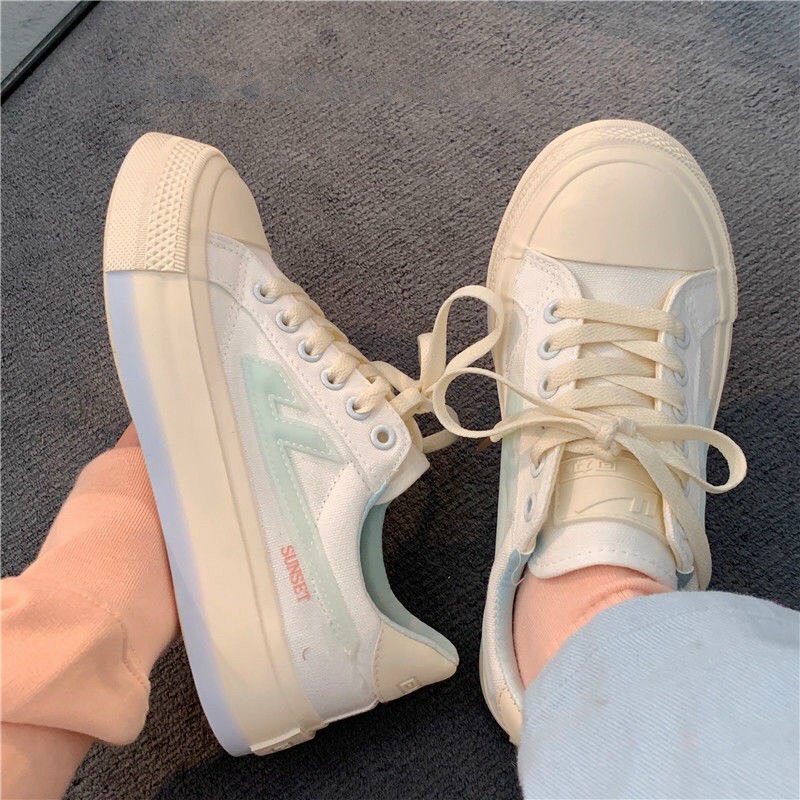 Giày nữ sneaker vải dù mềm logo nổi trần chỉ chắc 2 mầu