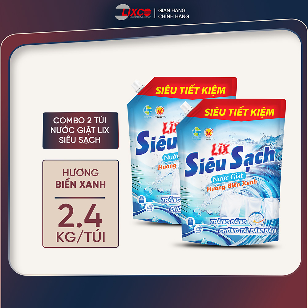 Combo of 2 Bags of Lix Super Clean Laundry Detergent with Cherry Blossom Scent 2.4kg 2C-N2503, Clean and Disinfectant, Combined with 2-in-1 Laundry and Rinse Agent - Lixco Vietnam - 2
