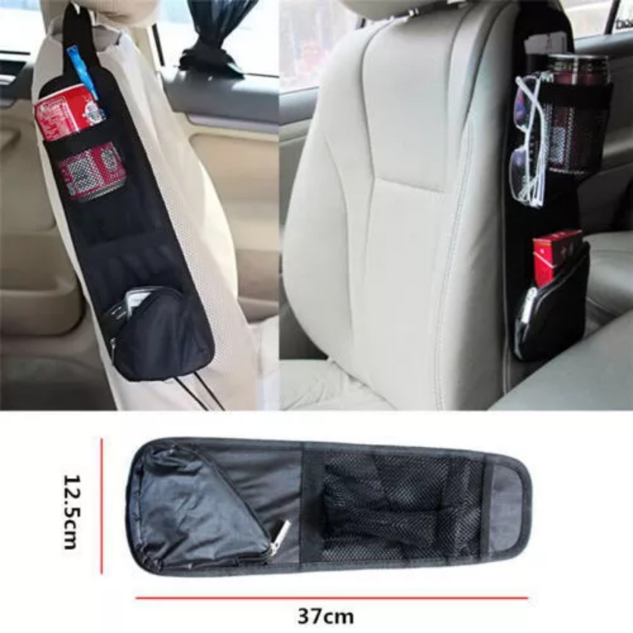 Túi lưới treo sườn ghế ô tô có phân ngăn tiện dụng, tháo lắp linh hoạt