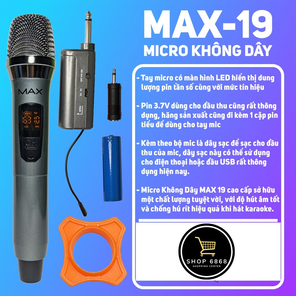 MIC CHỐNG HÚ - SALE SẬP SÀN Micro không dây đa năng Max 19, .Màn hình LCD hiển thị tần số, hát nhẹ, sử dụng cho mọi loa kéo, amply