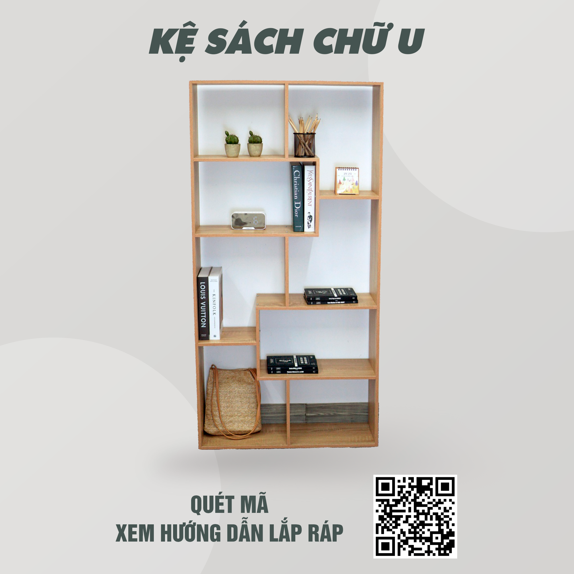 Kệ Sách Để Sàn Nhiều Ngăn - Giá Kệ Hình Chữ U - Kệ Sách 5 tầng - Kệ Để Bàn phong cách châu âu