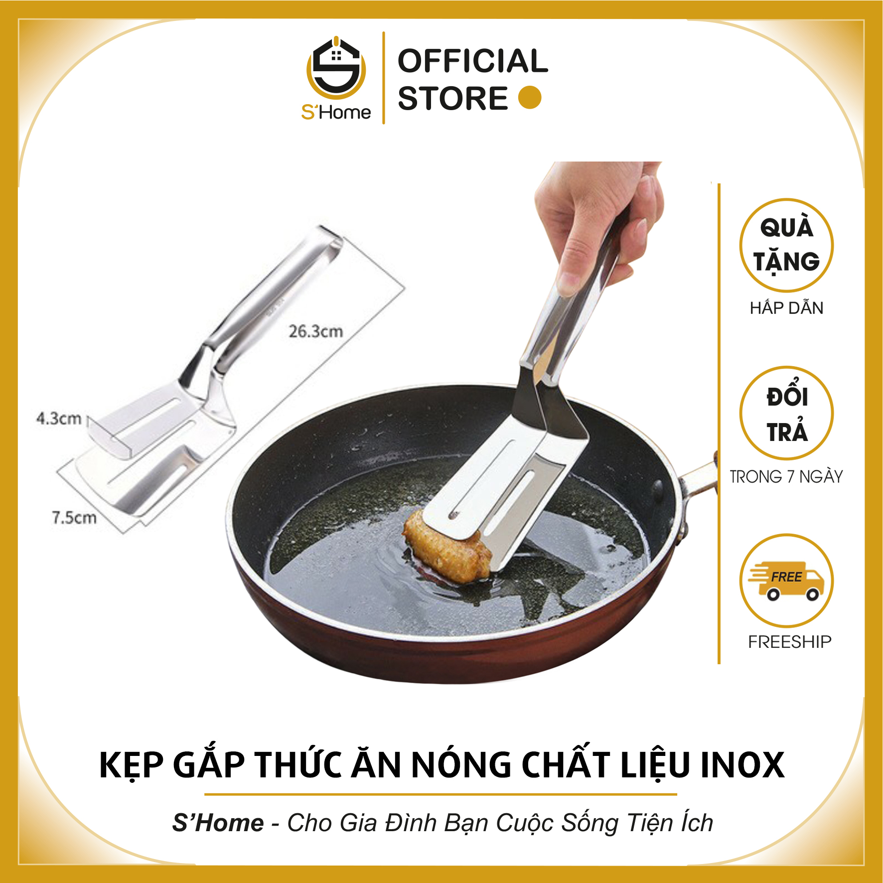 Kẹp gắp đồ ăn, kẹp gắp thức ăn inox, kẹp gắp thức ăn nóng, chất lượng cao, inox không gỉ, an toàn- s'home