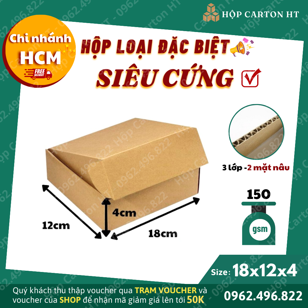 Combo 100 Hộp Carton Nắp Gài 18x12x4 Hộp Giấy Nắp Cài Đóng Hàng Quần Áo, Quà Tặng Handmade Giá Gốc Tận Xưởng - Hộp Carton HT