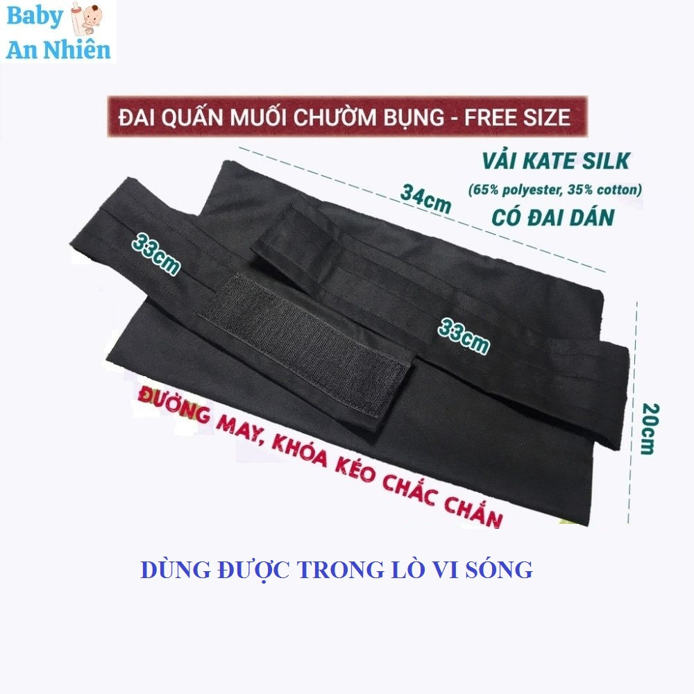 Đai quấn muối thảo dược sau sinh giảm mỡ bụng cho phụ nữ. Túi chườm muối nóng khóa kéo tiện lợi, chất vải kate có thể dùng trong lò vi sóng