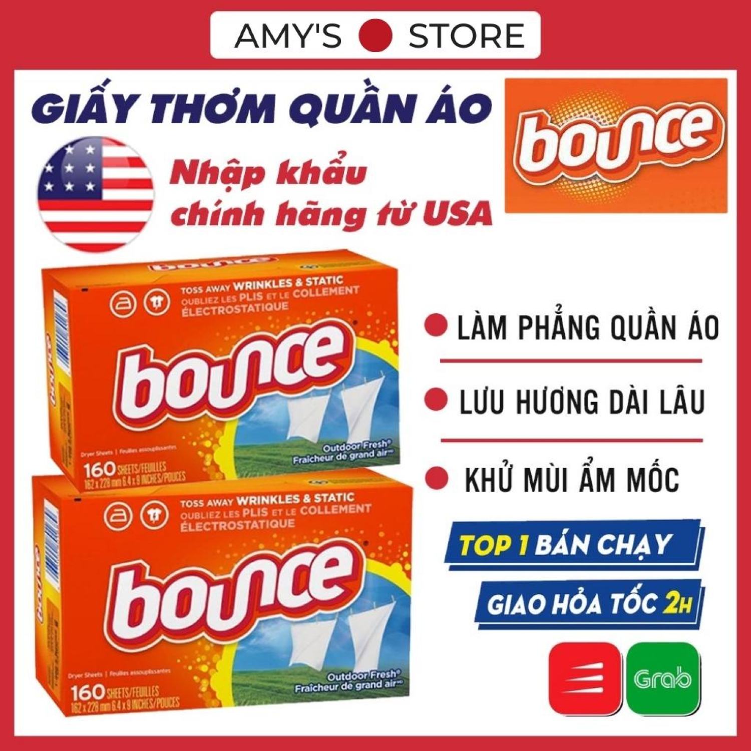 Giấy thơm quần áo bounce mỹ 160 tơ` nguyên hộp - làm thơm quần áo và loại bỏ mùi ẩm mốc
