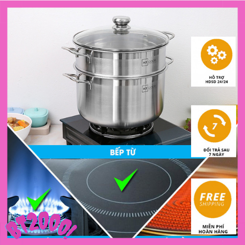 [GIAO NHANH 2H]Bộ nồi và xửng hấp  24cm nắp kính Panaso.nic dùng được mọi loại bếp - dày dặn inox 430 cao cấp không gỉ , 1 đáy giúp thu nhiệt nhanh, tỏa nhiệt đều và tiết kiệm gas