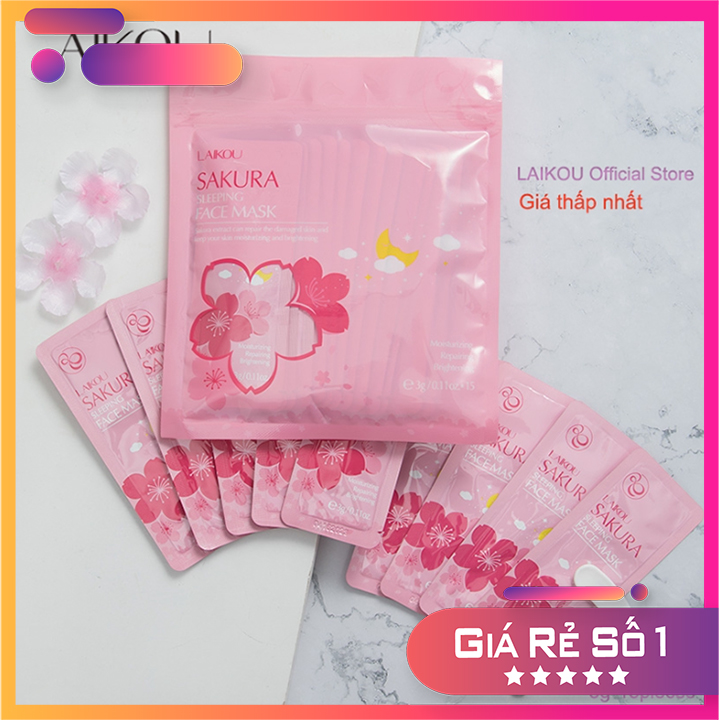 Mặt nạ ngủ - hộp 15 miếng mặt nạ ngủ hoa anh đào sakura laikou chính hãng