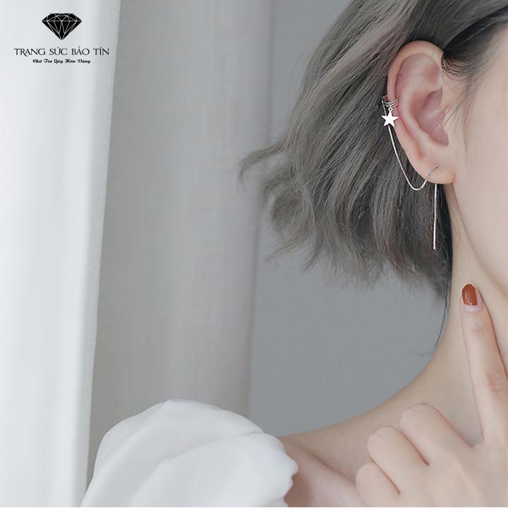 Hoa tai, hoa tai bạc, khuyên tai, khuyên tai bạc, khuyên tai nữ, bông tai, bông tai nữ kẹp sao dây dài thương hiệu bảo tín