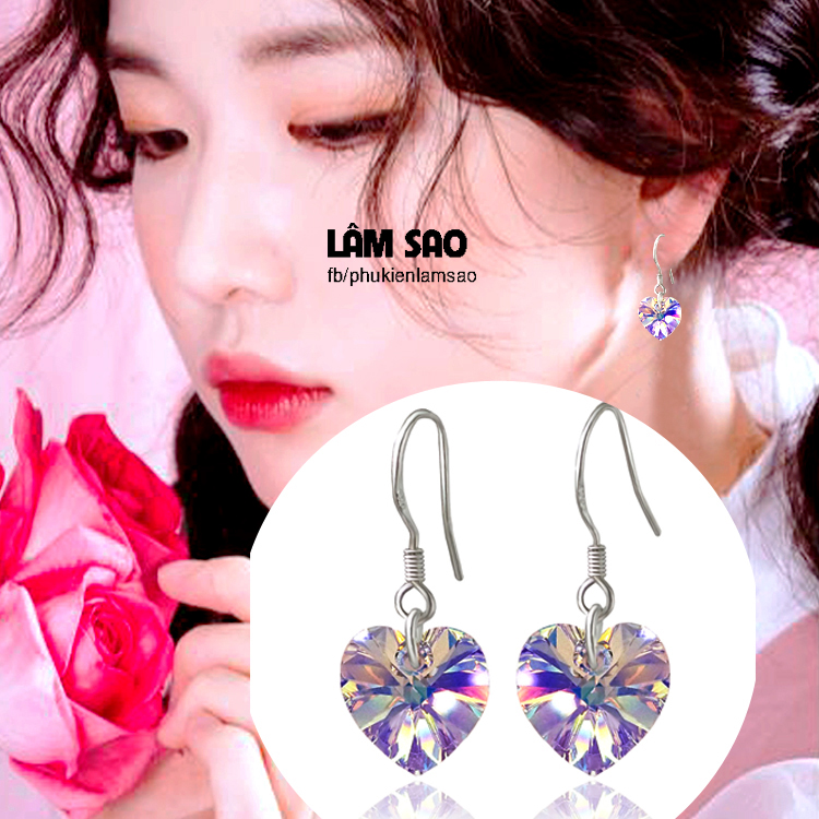 Bông Tai Nữ Bạc 925 Trái Tim Pha Lê Sawarovski áo Tím ánh Màu Siêu Sáng- LAYADA
