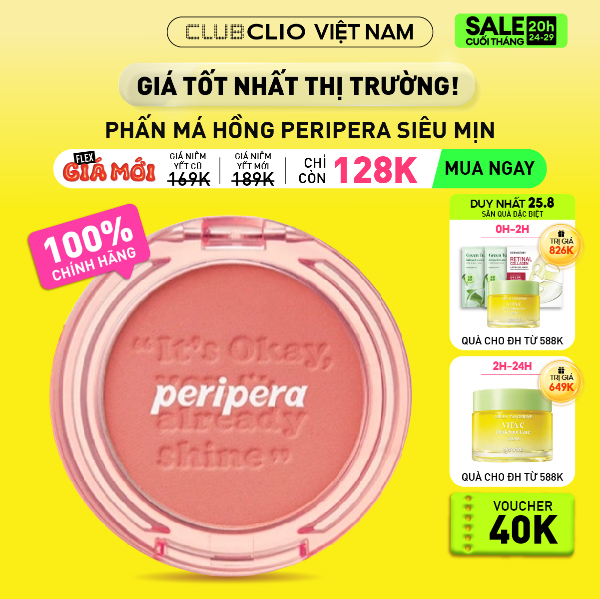 [Duy nhất 25.8] Má Hồng Peripera Pure Blushed Sunshine Cheek 4.2G