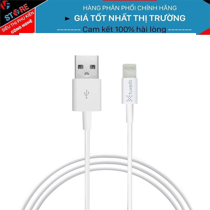 Dây cáp sạc điện thoại Tuxedo Lightning USB Data Cable 1M, Hỗ trợ sạc nhanh và truyền tải dữ liệu