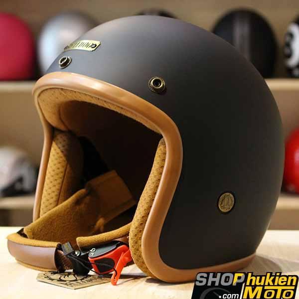 Nón  bảo   hiểm   3/4   lót  nâu   núp   đồng   FREE SIZE ( tặng   kèm    lưỡi trai )