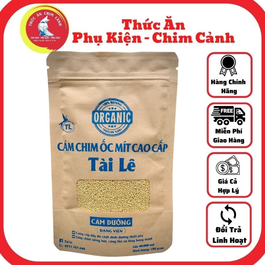 [free Ship] Cám Chim Ốc Mít cao cấp Tài Lê, Cám Dưỡng, Kích Lửa, Lông bóng mượt, Chim nhanh đạt lửa, Hoàn toàn tự nhiên gói 100gr. Thức Ăn Phụ Kiện Chim Cảnh
