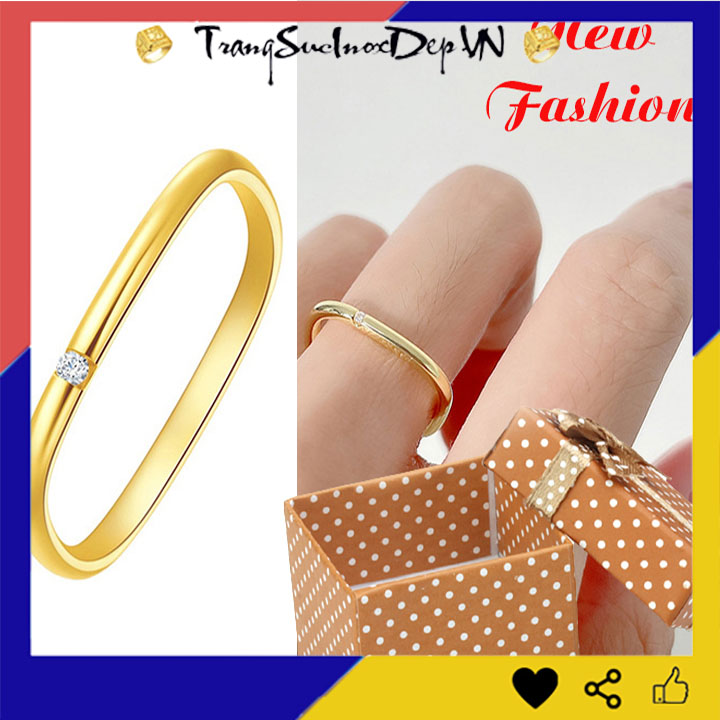 Nhẫn titan cao cấp hình vuông đính viên đá nhỏ siêu cute, bền màu, sang trọng, quý phái