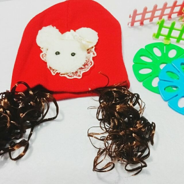 Nón len tóc dài  giả xoăn cho bé