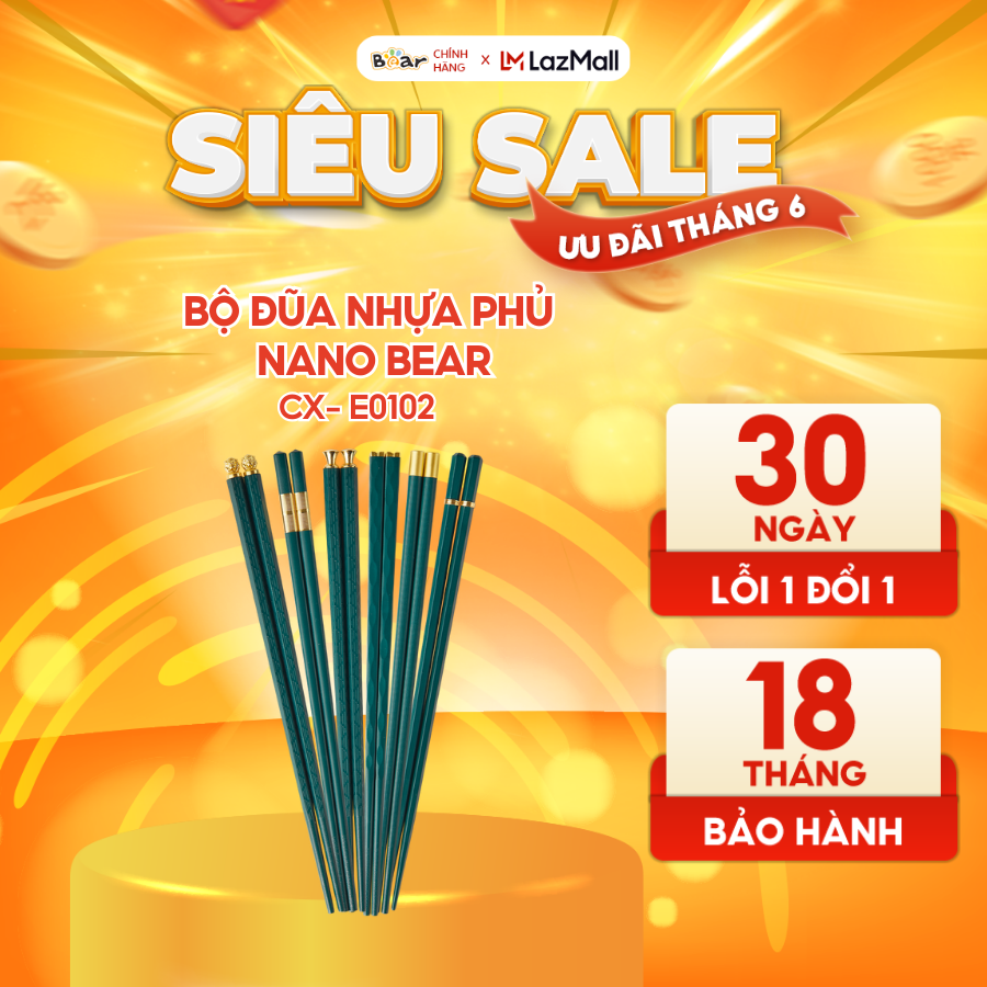 Đũa Bear E0102 cao cấp, kháng khuẩn, chất liệu an toàn