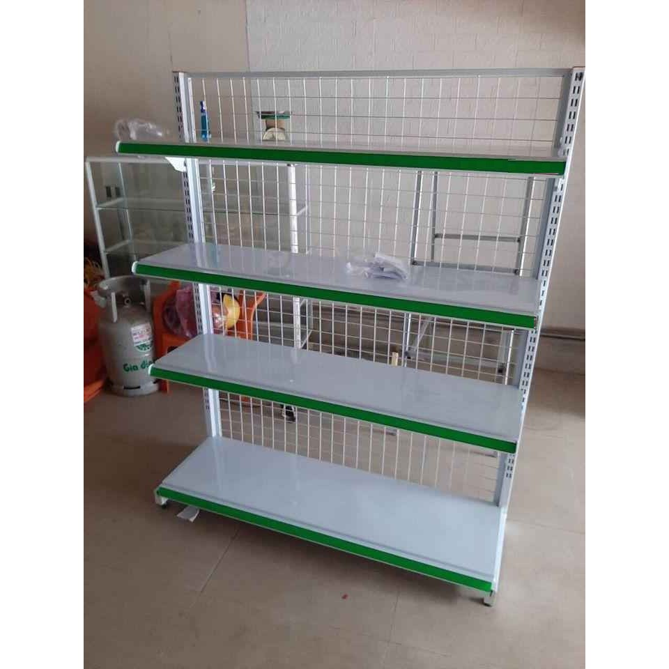 Kệ siêu thị đơn lưới ô vuông 4 tầng mâm STL03