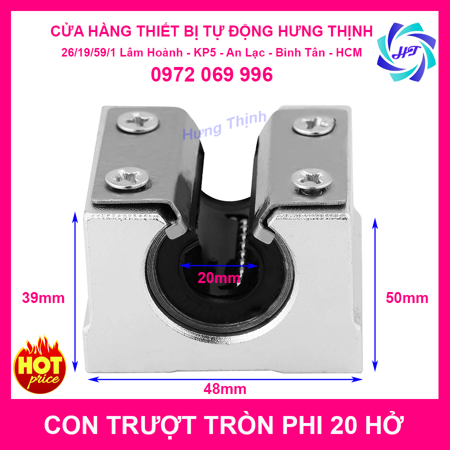 Con trượt tròn phi 20 hở
