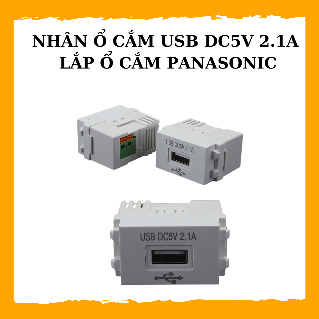Nhân usb sạc, ổ cắm âm tường, âm sàn dc5v 2.1a lắp mặt nạ panasonic
