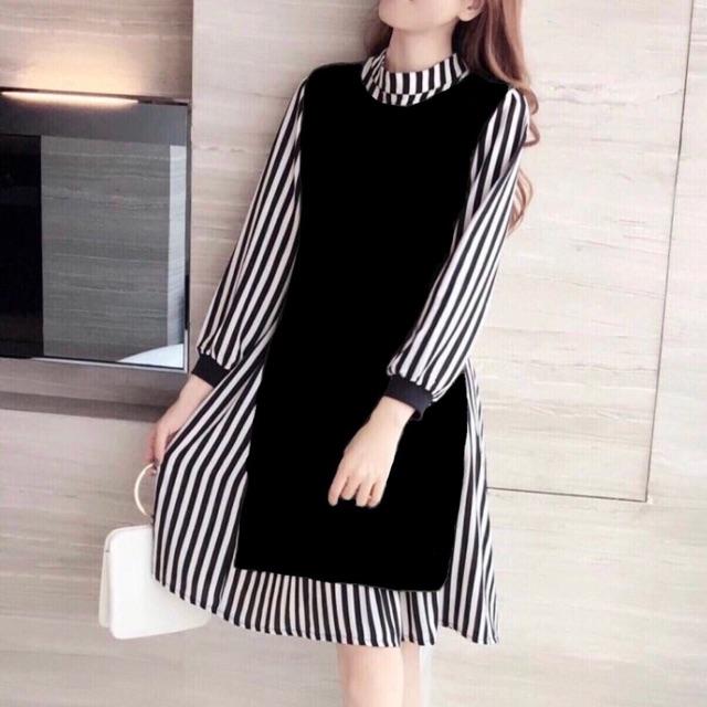 Set sọc đen phối áo đen