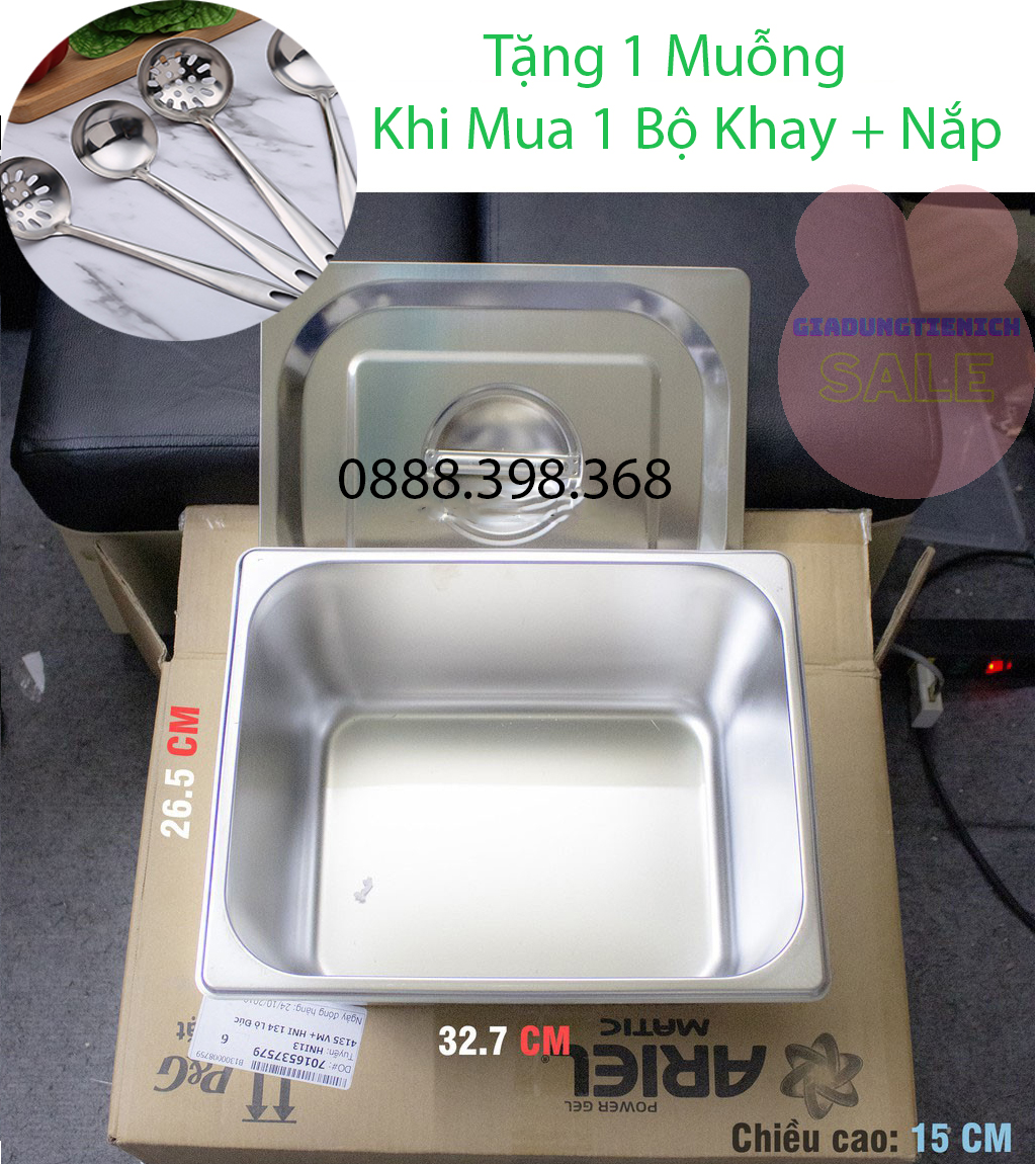 Khay inox đựng thực phẩm - khay inox đựng topping gn 1/2