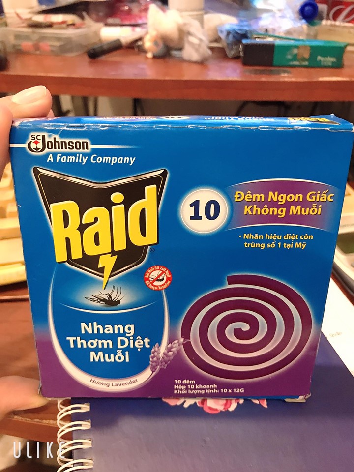 Nhang muỗi Raid hương Lavender - hộp 10 khoanh