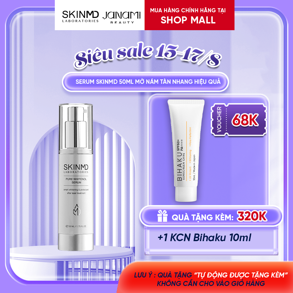 Serum Loại Bỏ Nám Tầng Sâu Và Phục Hồi Tái Tạo Da, Ngừa Dãn Mao Mạch, Ngừa Mẩn Đỏ Vùng Chũ T SkinMD Pure Whitenol Serum 50ml