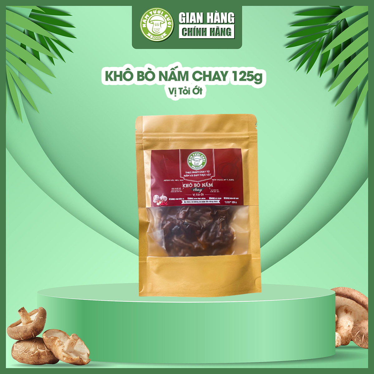 Khô bò nấm chay vị tỏi ớt 125g nấm tươi cười