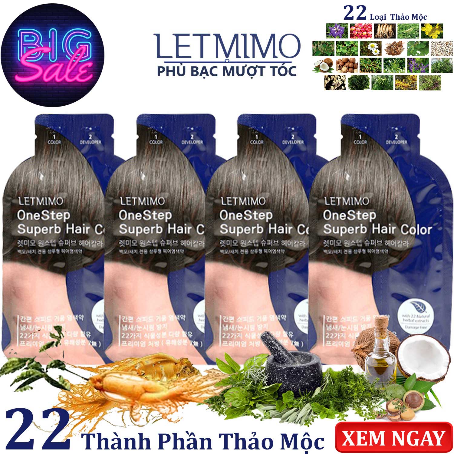 Thuốc nhuộm tóc tại nhà , màu đen 2N Set 4 gói