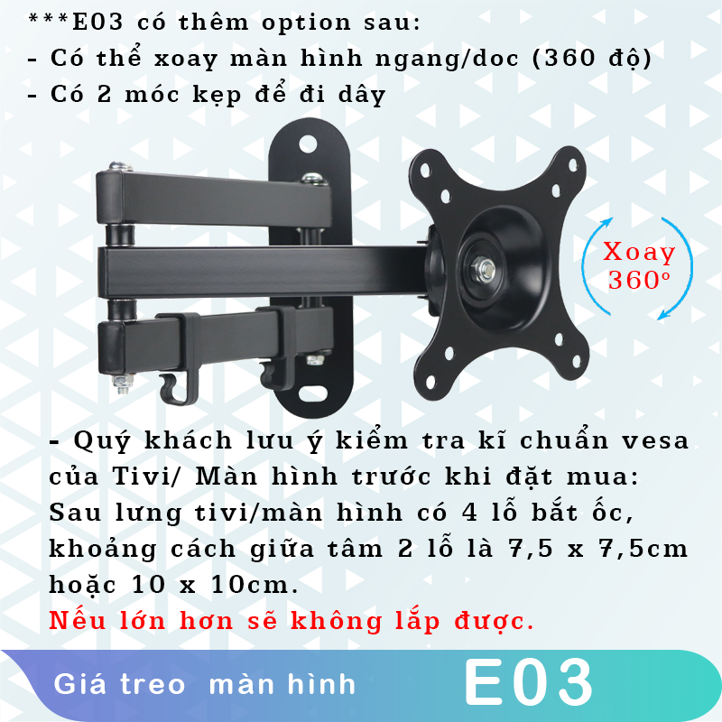Giá treo màn hình S32 – Giá treo màn hình máy tính/Tivi - Xoay đa năng/ Xoay 360 độ – Gắn tường