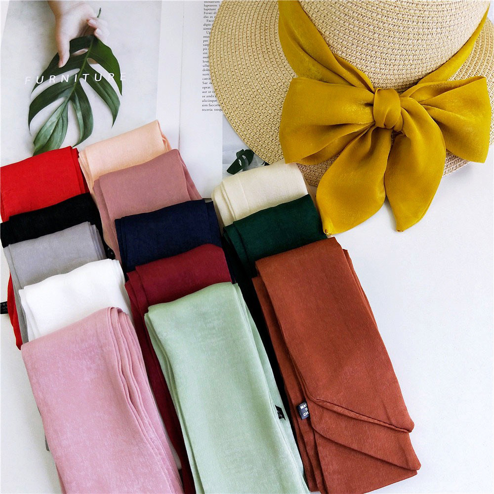 7cmx140cm Khăn Lụa Turban Dài Trơn Khăn Thắt Nơ Cổ Áo Quấn Tóc Túi Xách Thắt Lưng Eo Váy Đầm Nón Cói - Doni House