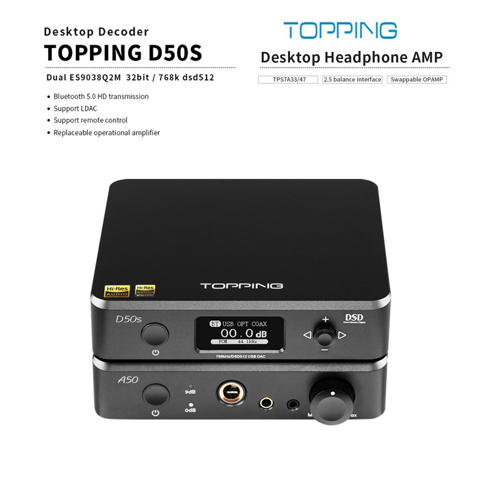 Dac topping d50s 2xes9038q2m 32bit dsd512 bluetooth - bộ giải mã topping dac d50s bluetooth 2020 - dac topping d50s hỗ trợ nghe nhạc lossless 32bit/768khz