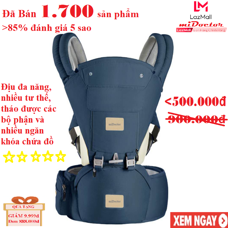 Đai Địu Em Bé Cao Cấp, Địu Ngồi 4 Tư Thế Có Túi Để Đồ Tiện Dụng, Địu Em Bé Đa Chức Năng Bé Eo Phân Phía Trước Đai Đeo Xách Đồ Thoáng Khí, Các Bộ Phận Có Thể Tháo Rời - Hàng Chính Hãng Cao Cấp Thương Hiệu miDoctor