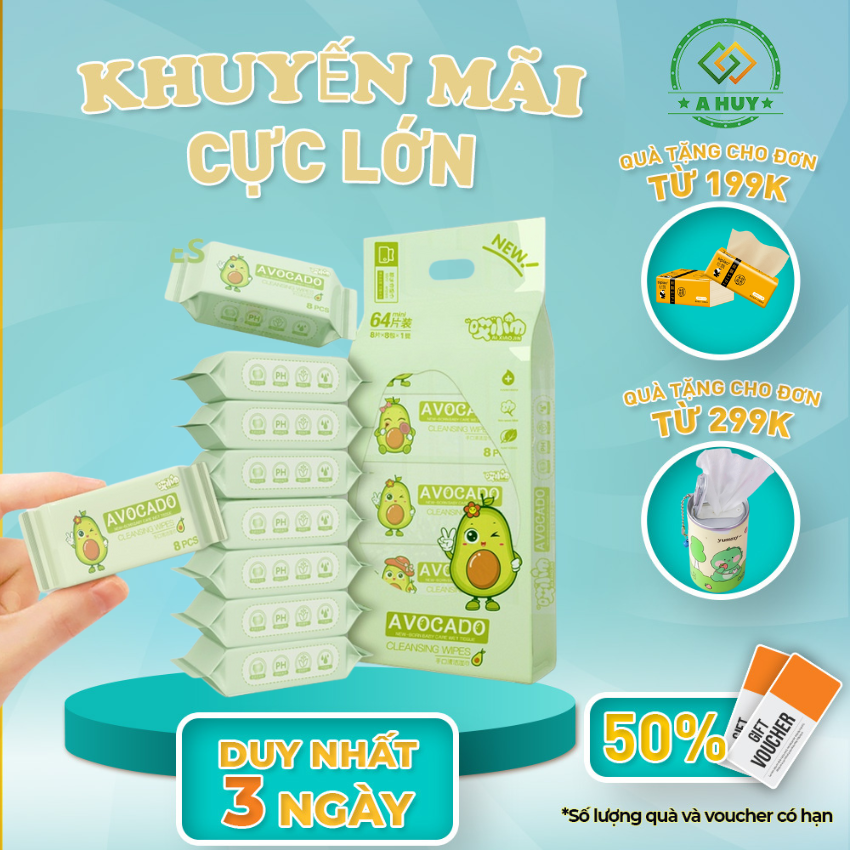 Khăn giấy ướt, khăn ướt mini bỏ túi 1 bịch 8 gói