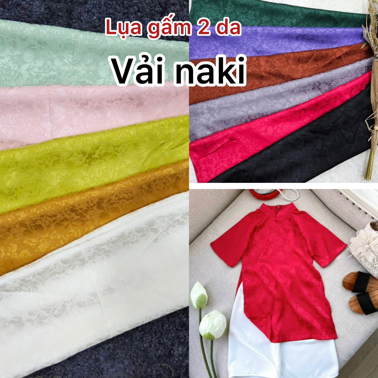 Vải lụa Gấm hoạ tiết may áo dài, đồ bà ba, pijama,vv..