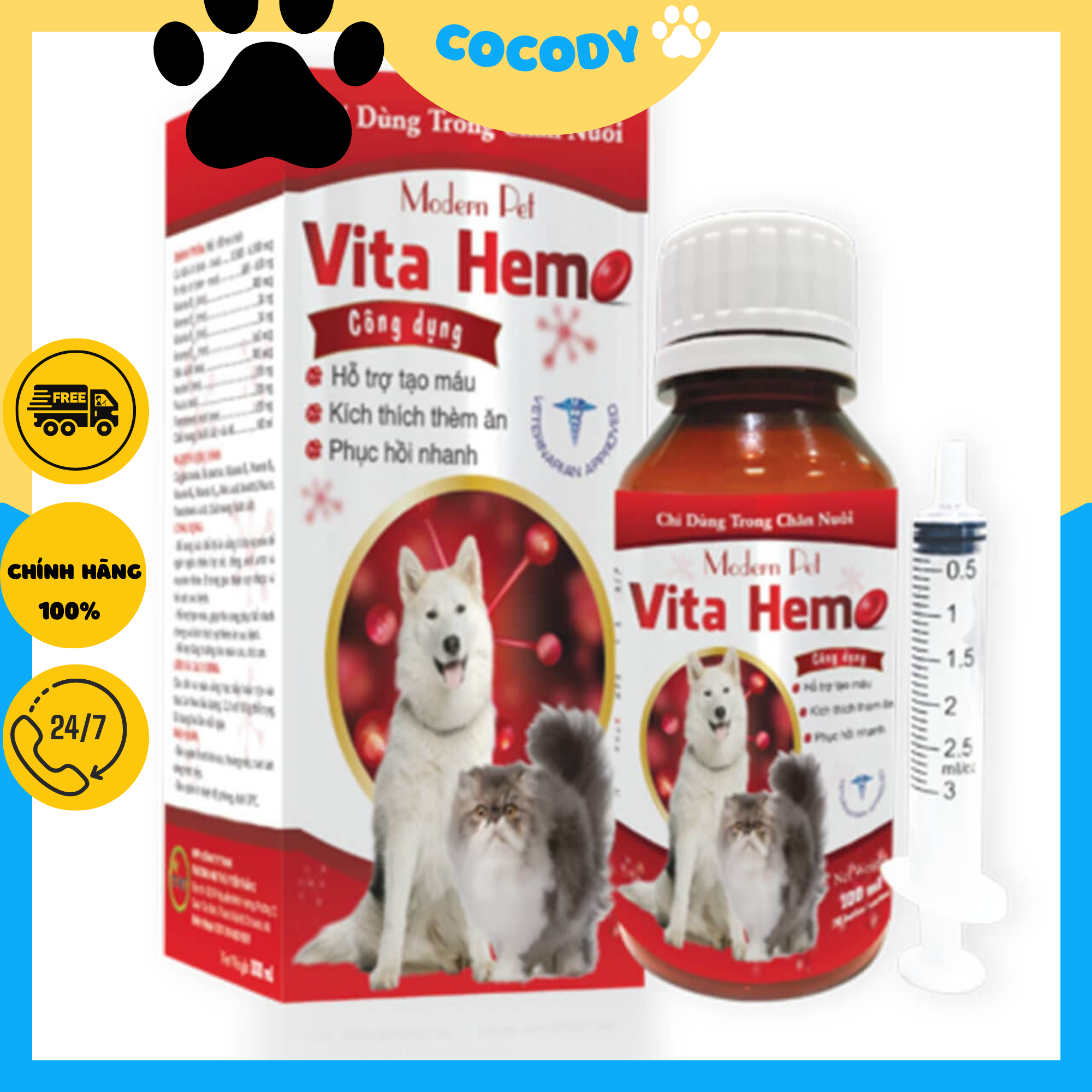 Dung dịch uống Bổ Máu cho chó Modern Pet Vita Hemo. Thực phẩm bổ sung bổ