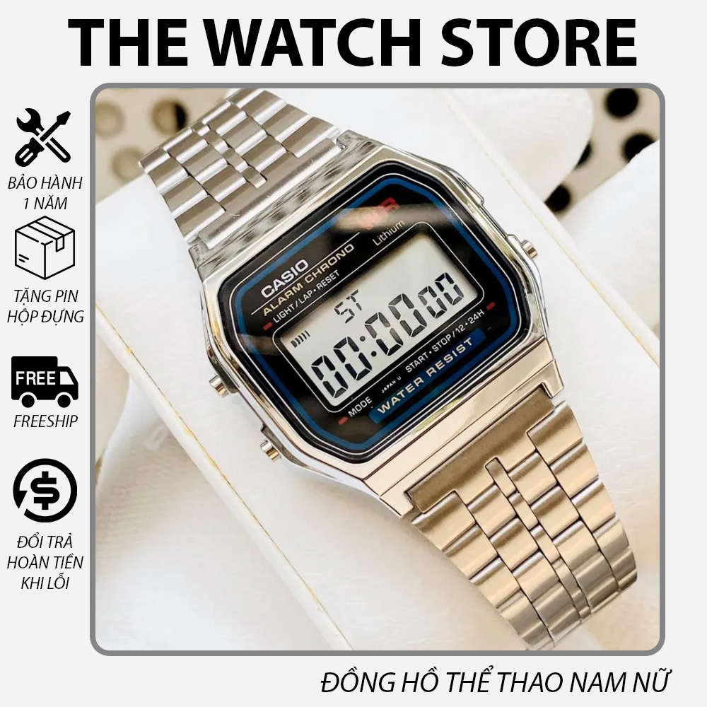 Đồng hồ Nam Casio A159 Silver điện tử dây thép không gỉ siêu bền, bảo hành 12 tháng
