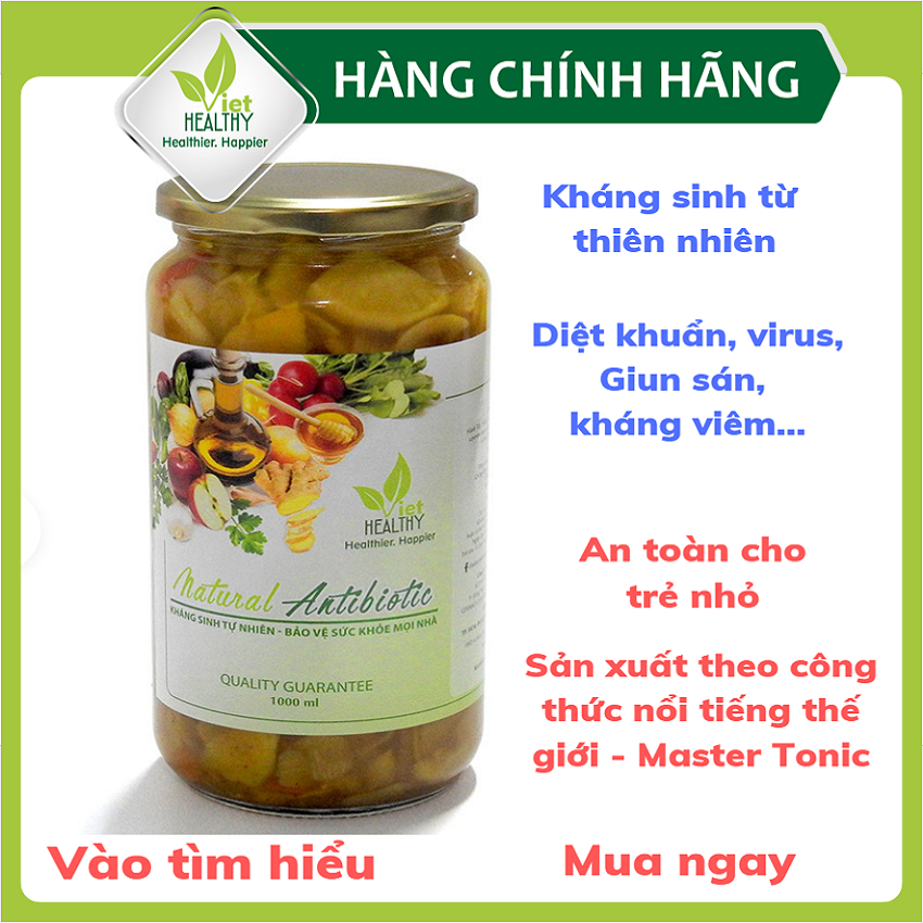 Kháng sinh tự nhiên Viet Healthy 1000ml- Giấm táo ngâm gia vị Viet Healthy- Dấm táo ngâm gia vị có chứa những chất kháng sinh từ thiên nhiên, an toàn tuyệt đối cho sức khỏe