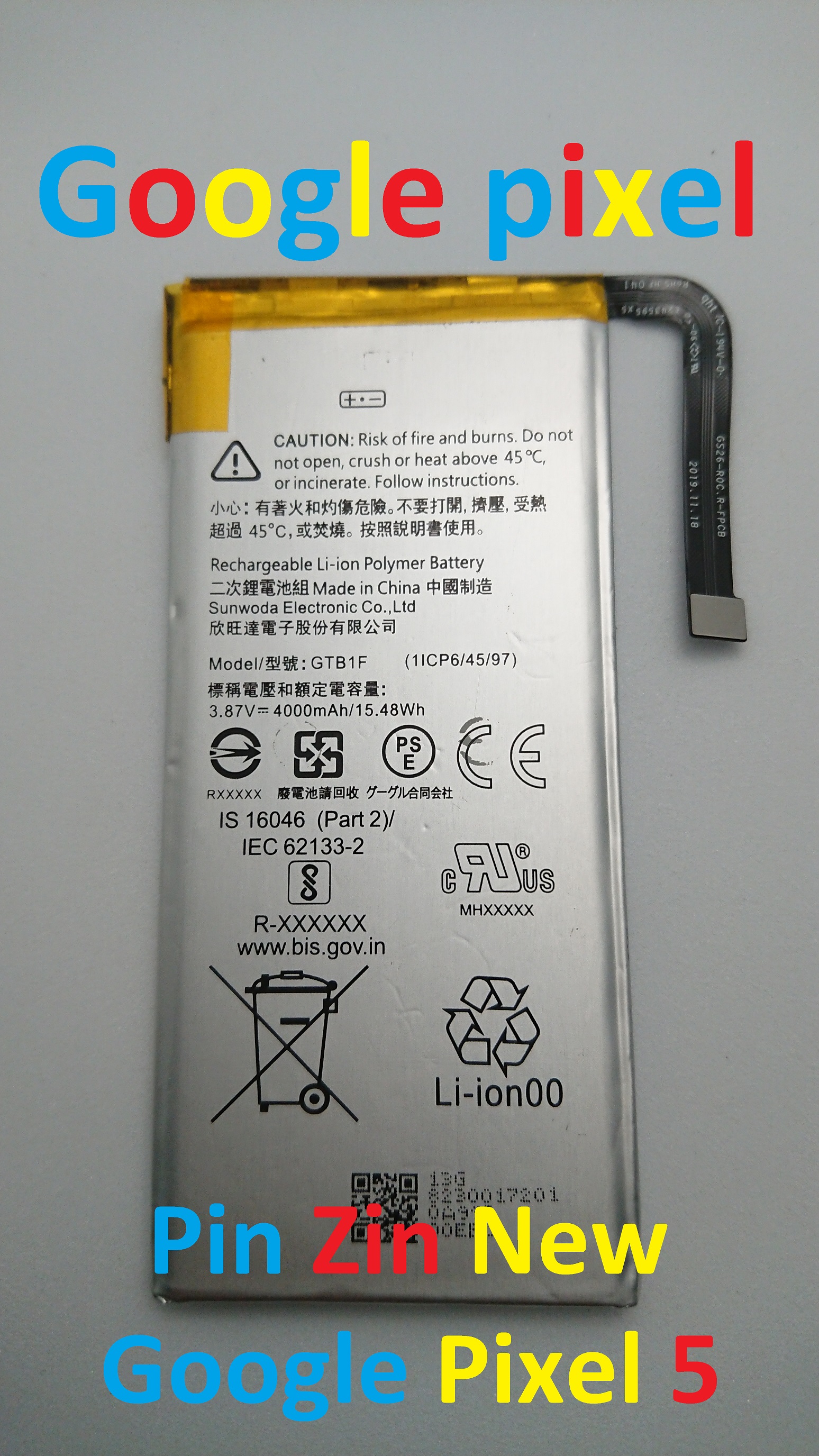 Pin zin new-original battery google pixel 5 : gtb1f